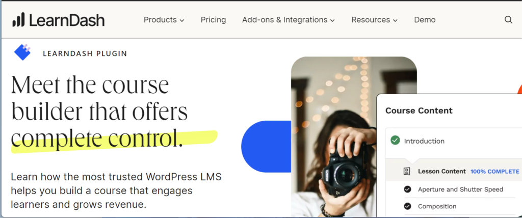 LearnDash plugin: Meet the course builder that offers complete control.