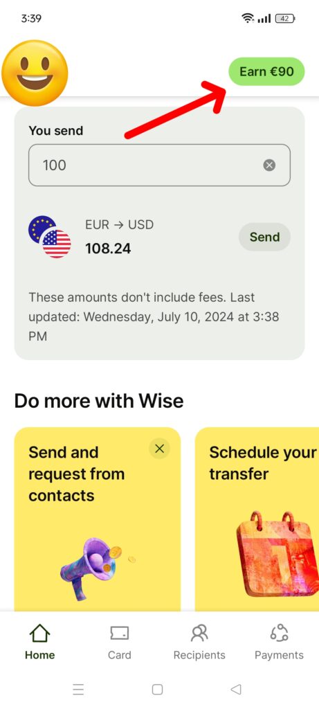 Wise app home page